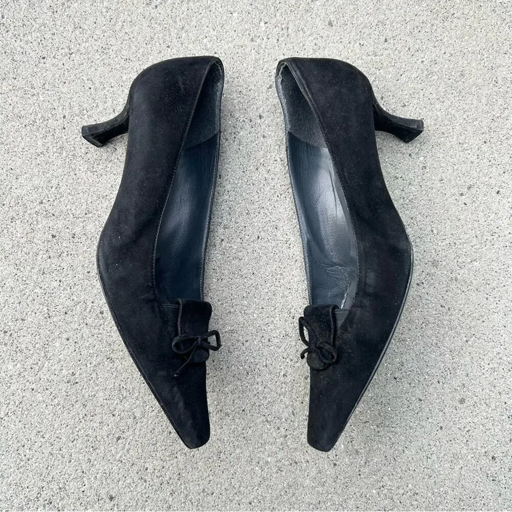 Stuart Weitzman Kitten‎ Heel Vintage Y2K 00's Black Suede 7.5